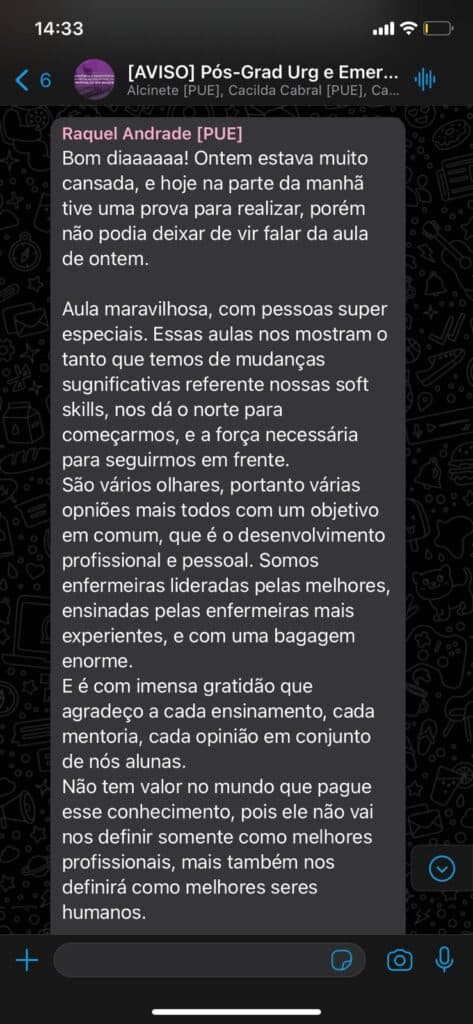 Depoimento de aluna